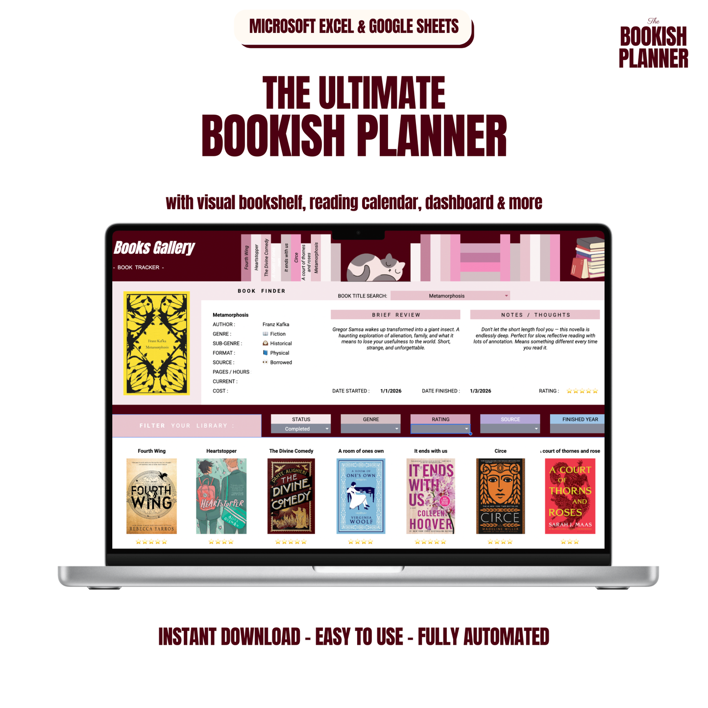 The Bookish Planner™:  Reading Journal For Excel And Google Sheets