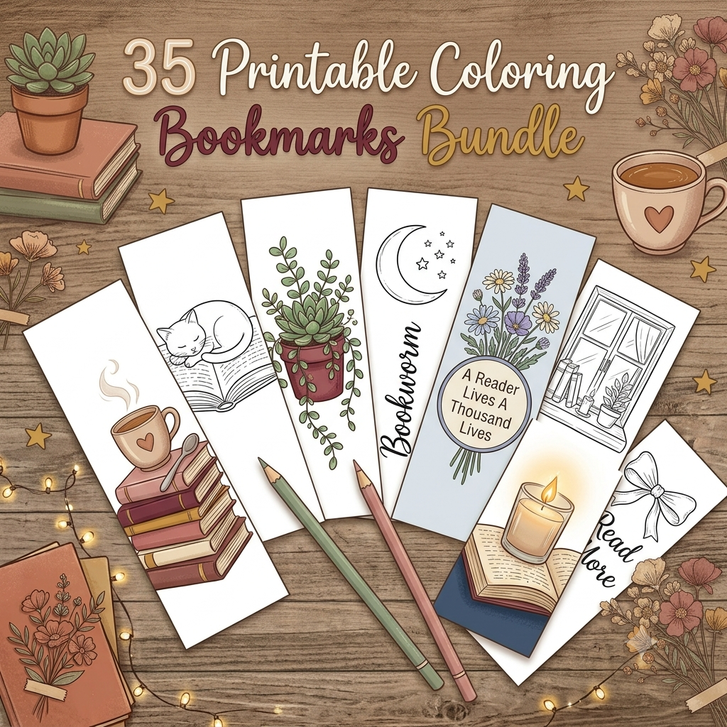 35 Printable Coloring Bookmarks Bundle