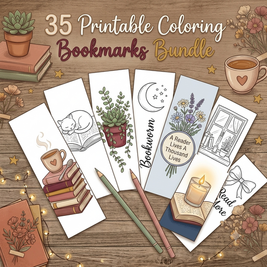 35 Printable Coloring Bookmarks Bundle